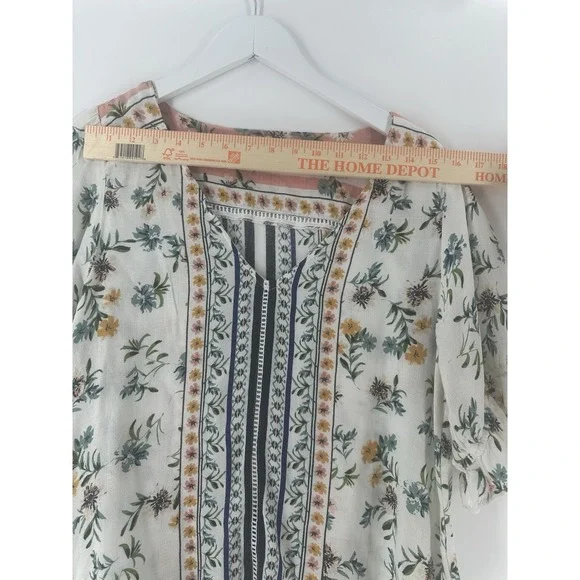 Lucky Brand Womens Floral Print Y2K Boho Peasant Flutter Blouse Size L T1000 - Picture 2 of 16